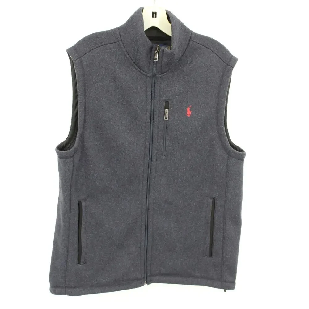 Polo Ralph Lauren Men’s Large Brushed Fleece Mockneck Full-Zip Vest Blue